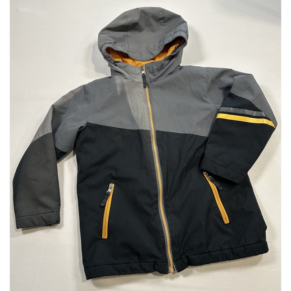 Lands End Children's Jacket With Hood Size 5-6 (Medium) Black&Gray With‎ Orange